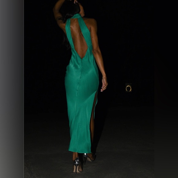 slim fit dress slacks Yvette Slip Maxi Dress With Asymmetrical Hem - Emerald